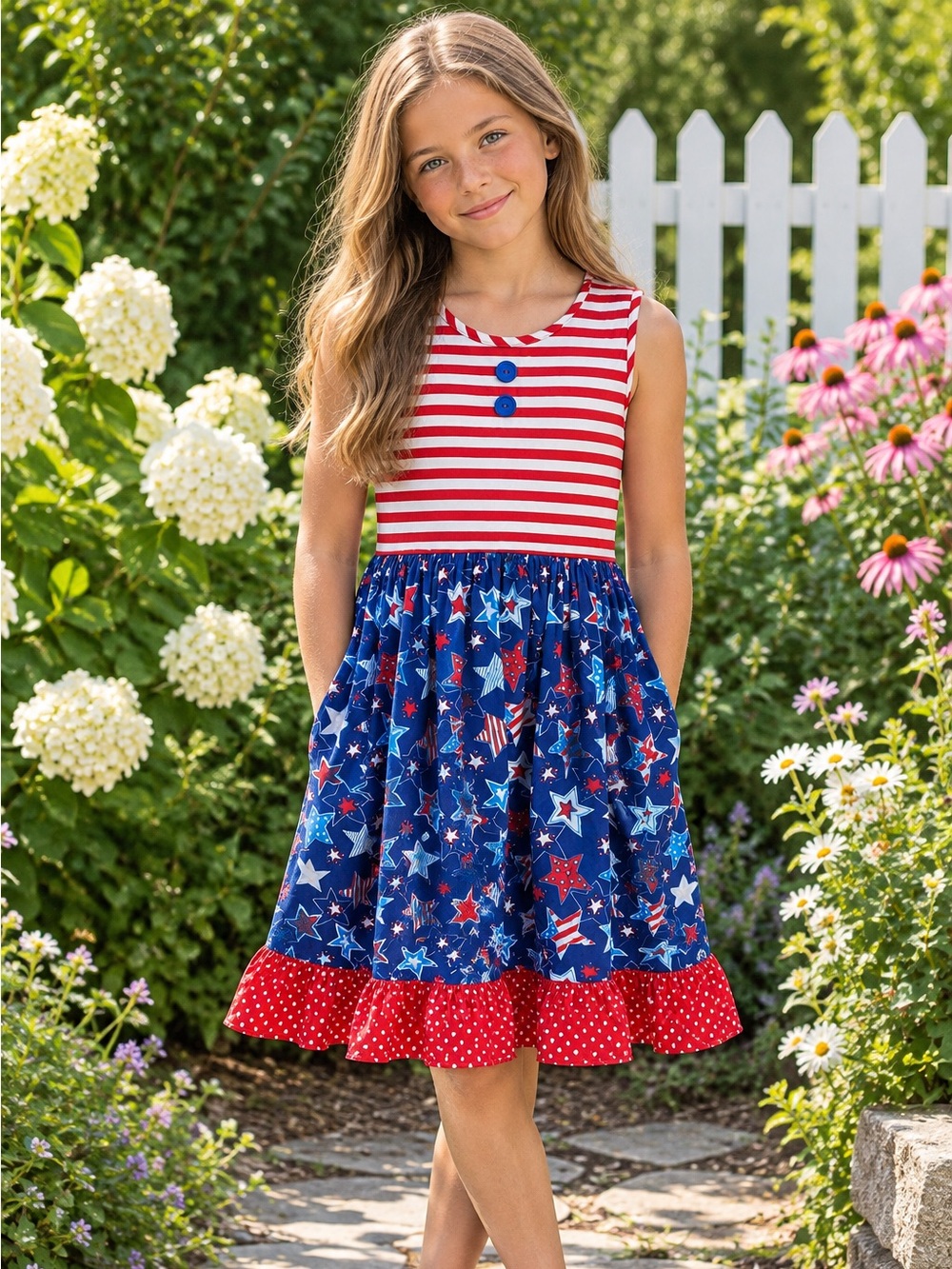 Eleanor Rose Girls' 8-10 Red & Blue Starprint Sleeveless Dress